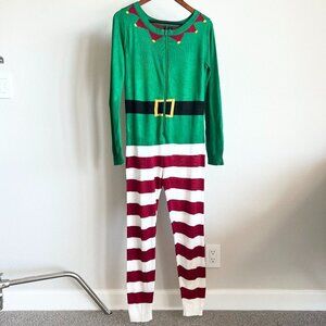 Red & Green Ugly Christmas Holiday Elf Knit Sweater Onesie Jumpsuit